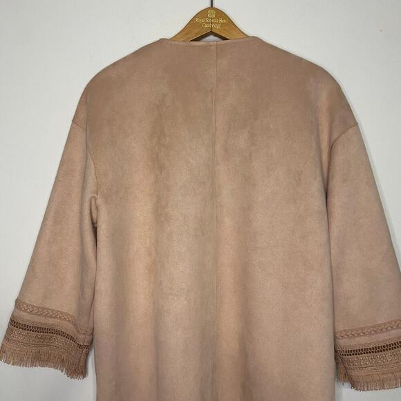 Zara Faux Suede Blush Pink Open Sweater Jacket Western Boho Fringe Size Small - Picture 12 of 16
